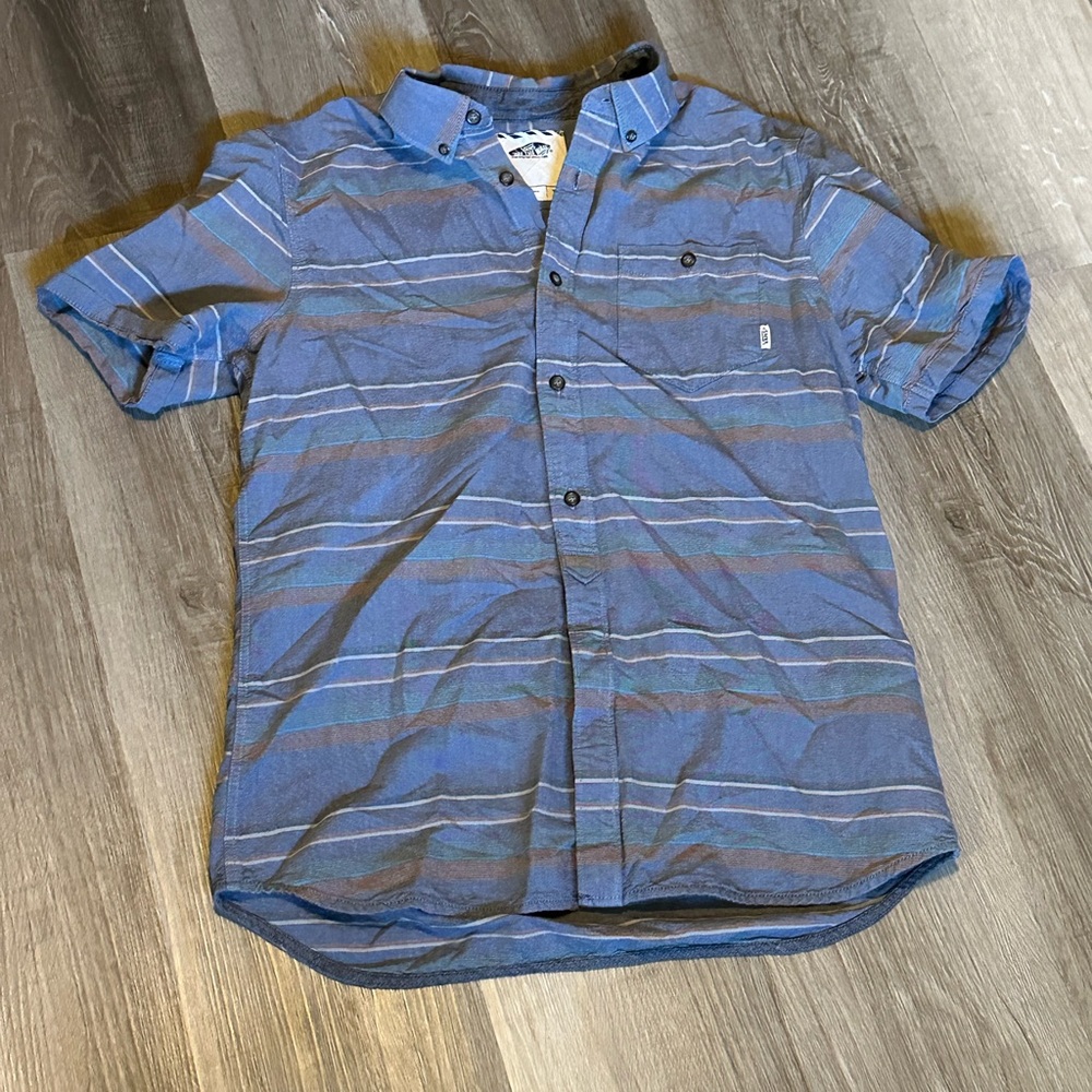 Vans Blue and Gray Casual Button Down Shirt